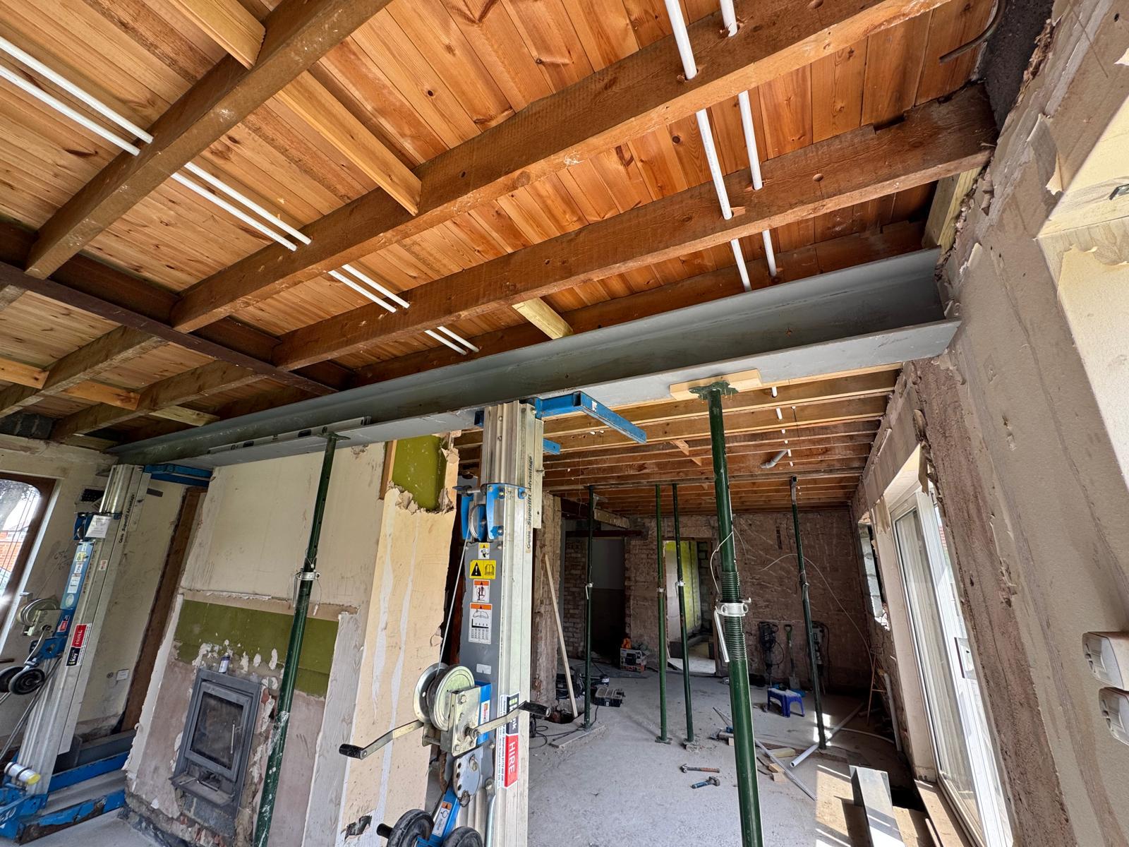 RSJ steel beam installed following load-bearing wall removal
